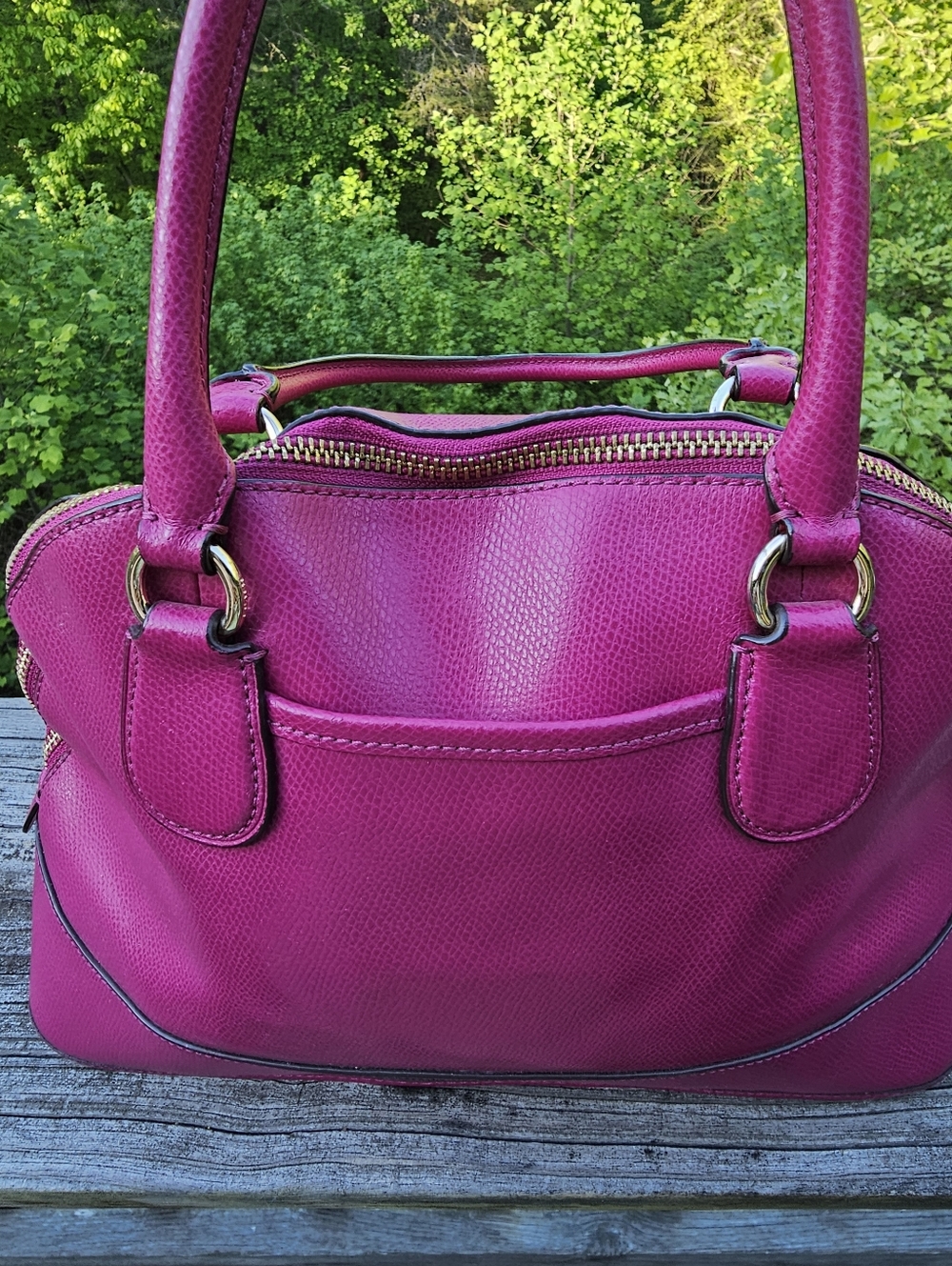 Coach Magenta Pebbled Leather Satchel Purse | Top Handle | Gold Hardware - Picture 2 of 16